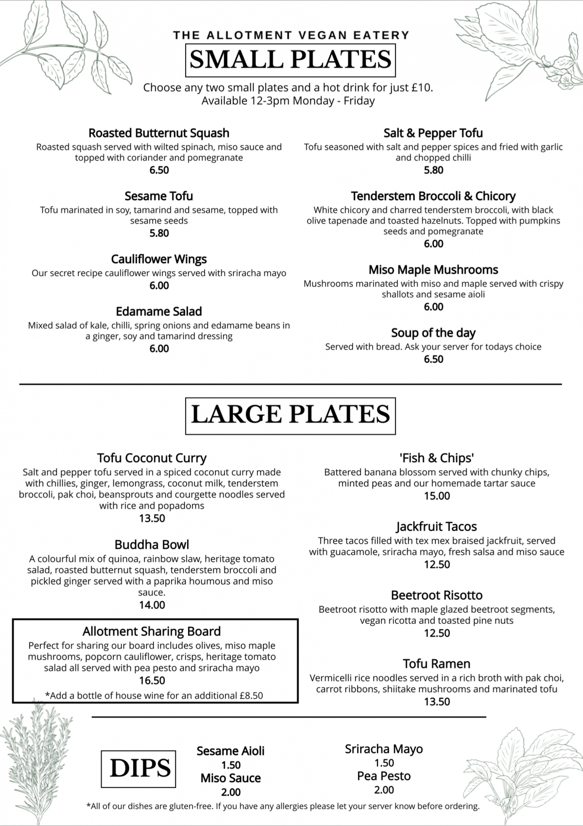 Our Menus Allotment Vegan