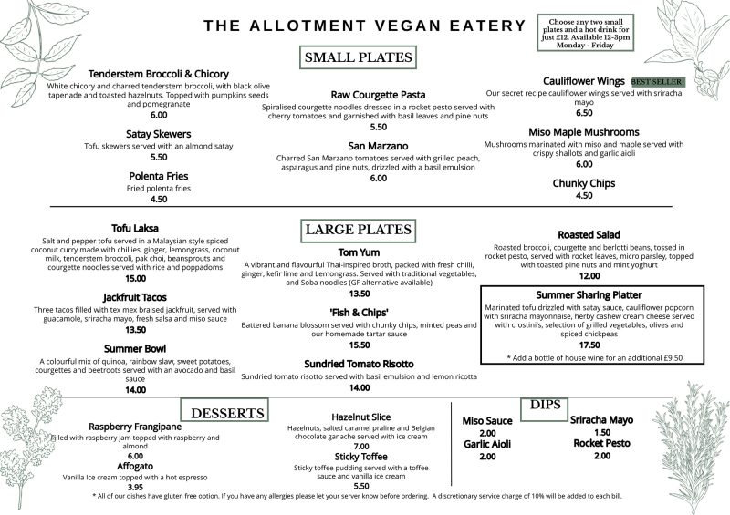 Our Menus - Allotment Vegan