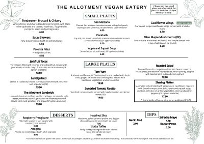 Our Menus - Allotment Vegan